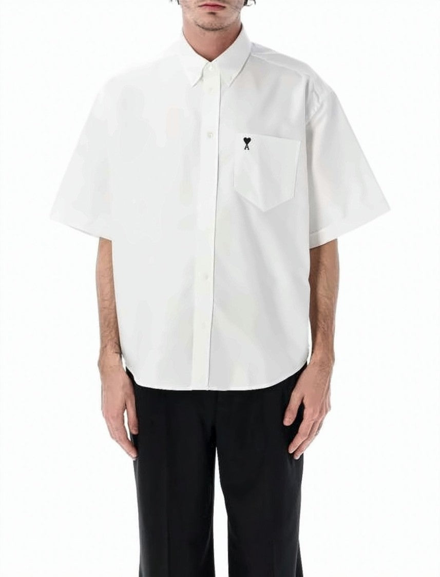 Ami Paris Short-Sleeve Boxy Shirt With Button-Down Collar