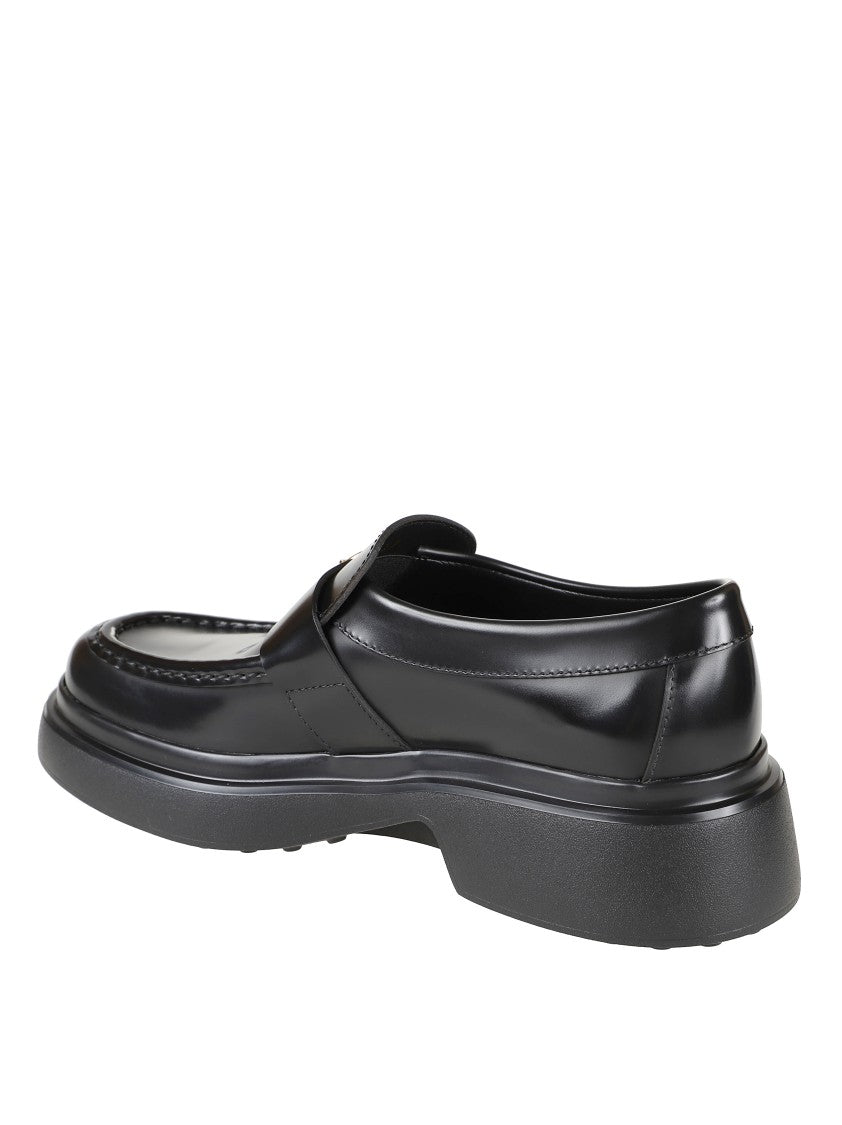 Tod's Rounded Toe Black Loafers With Buckle Detail