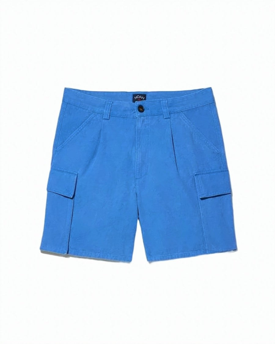 Noah Structured Blue Cargo Shorts With Button Closure And Flap Pockets
