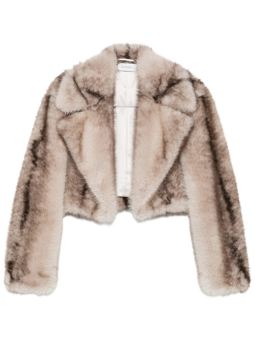 Sportmax Plush Faux Fur Pinstripe Cropped Jacket