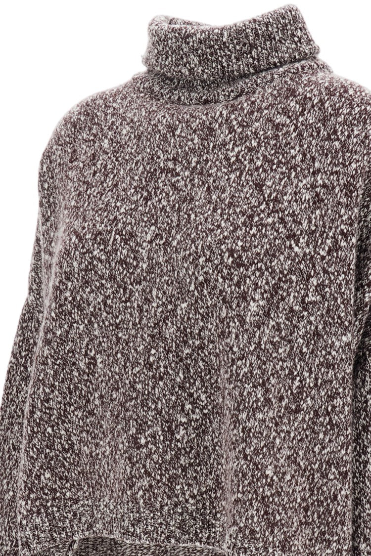 Dusan White/Burgundy Two-Tone Asymmetric Cashmere Turtleneck Sweater