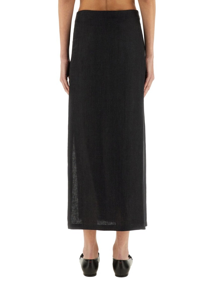 Alysi Black Linen Maxi Skirt With Side Slit