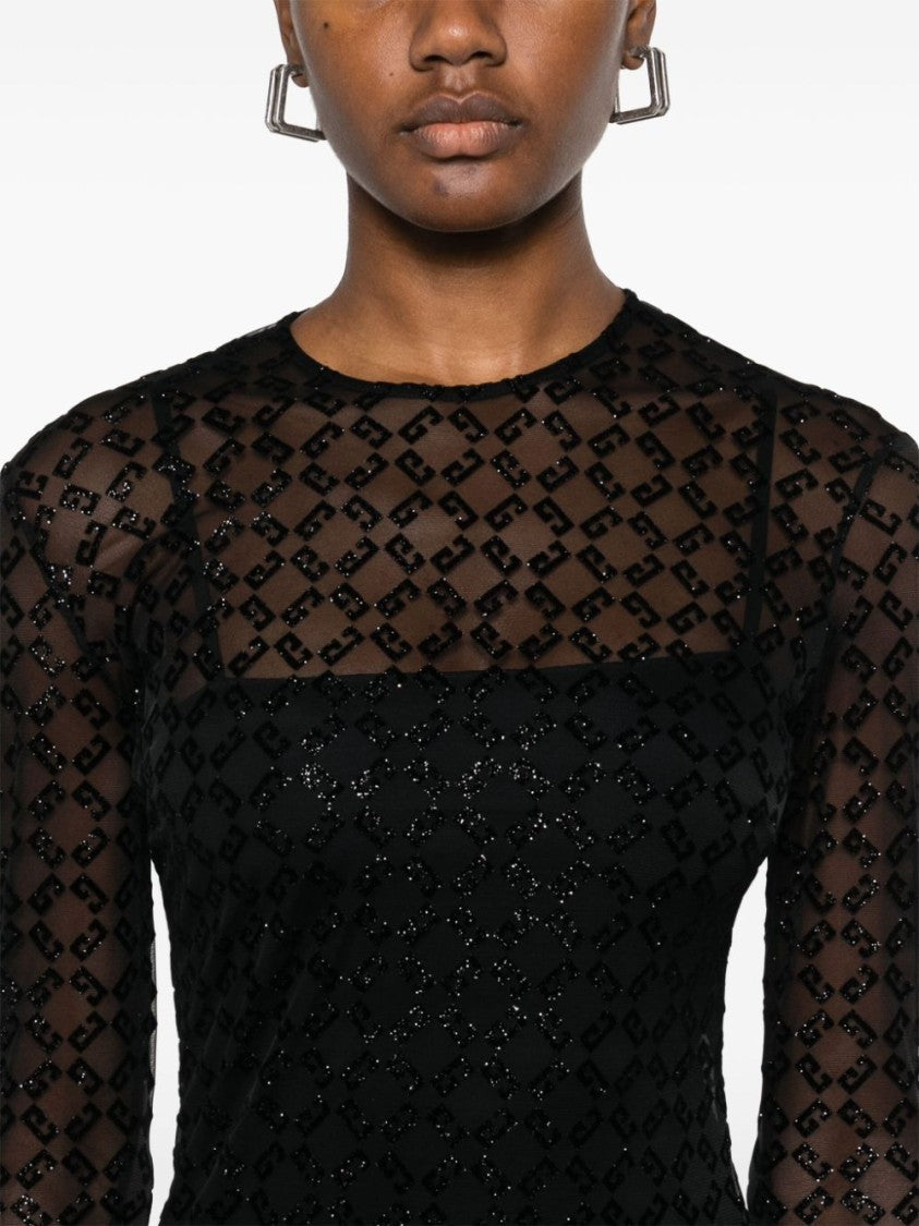 Givenchy Black Flocked Logo Teardrop Fastening Dress