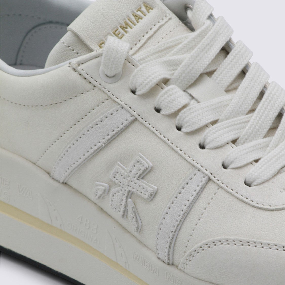 Premiata Smooth Leather Sneakers With Tonal Stitching