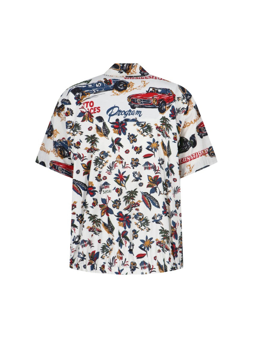 Sacai Short-Sleeved Shirt With Classic Collar And Tropical Motif