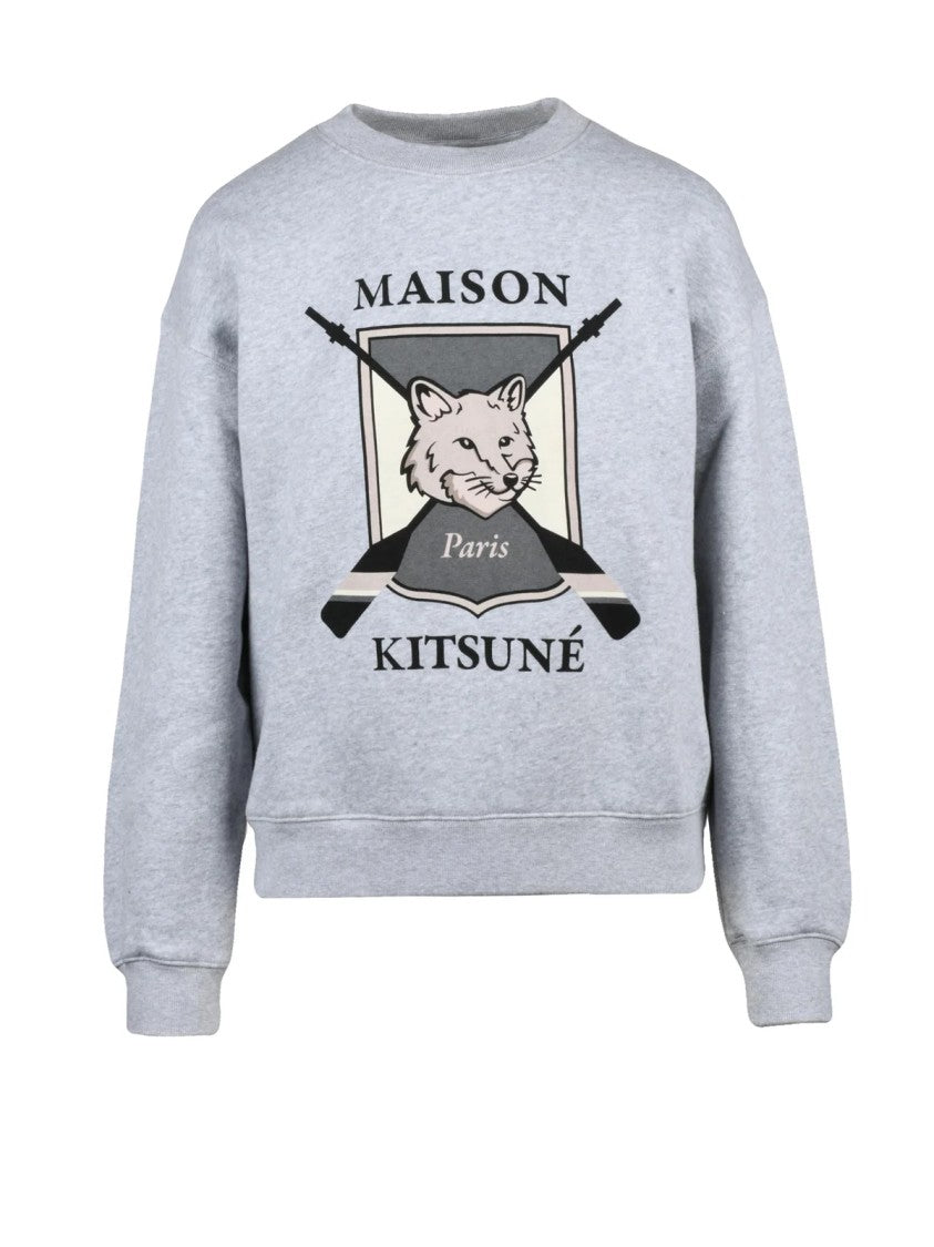 Maison Kitsuné Graphic Print Grey Crewneck Sweatshirt With Relaxed Fit