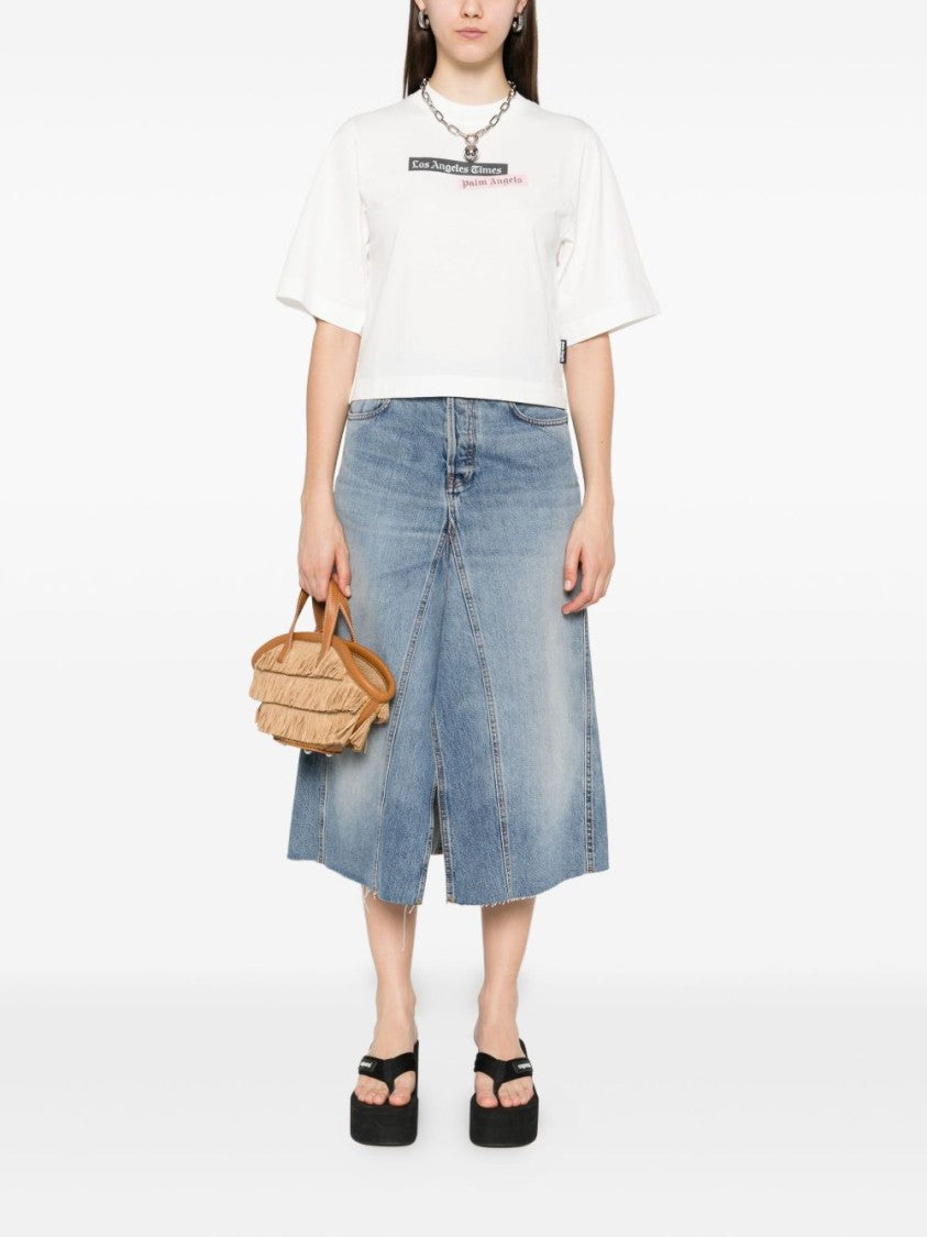 Palm Angels Cropped White T-Shirt With Classic Fit
