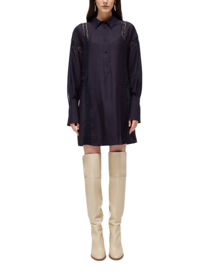 Blugirl Short Lyocell Dress With Lace Trims And Shirt Collar
