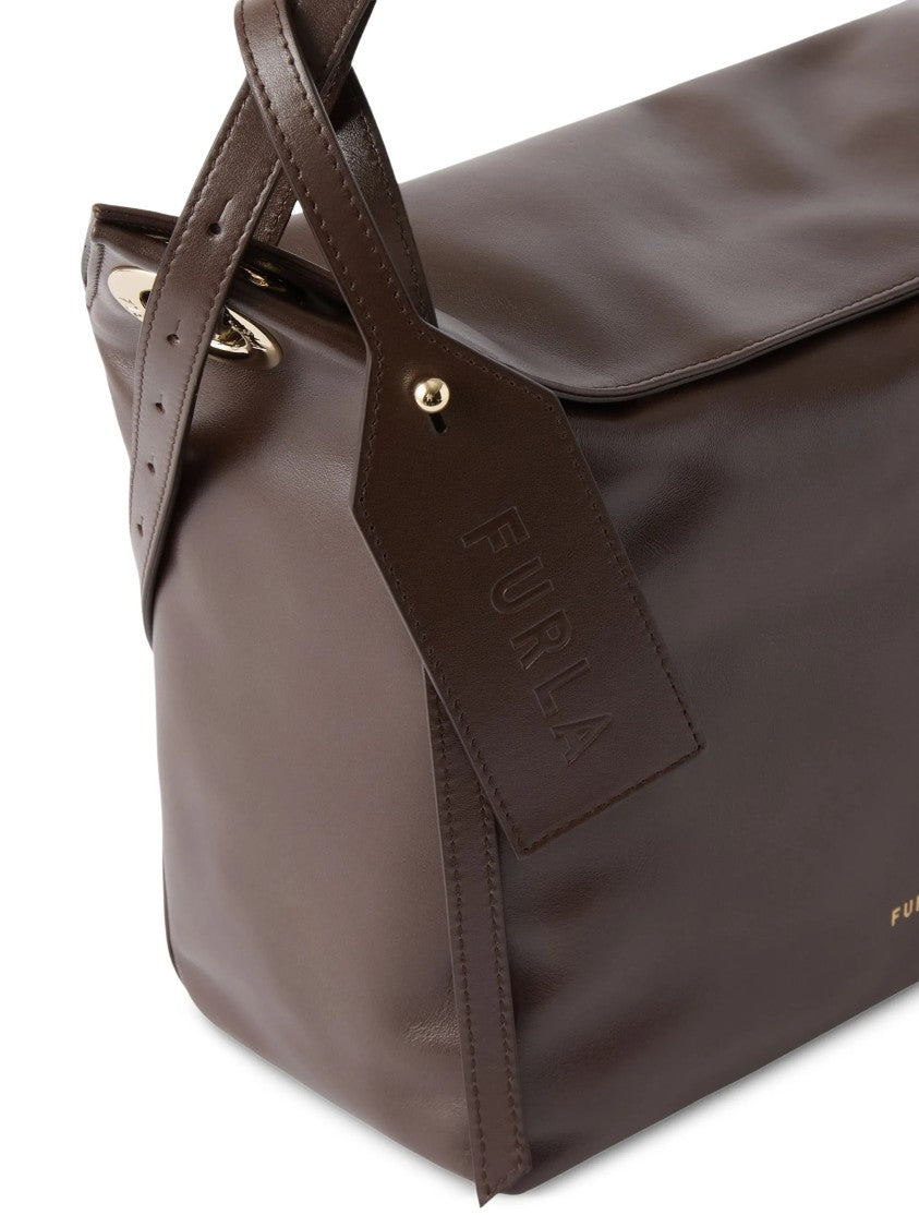 Furla Rectangular Brown Shoulder Bag With Polished Surface