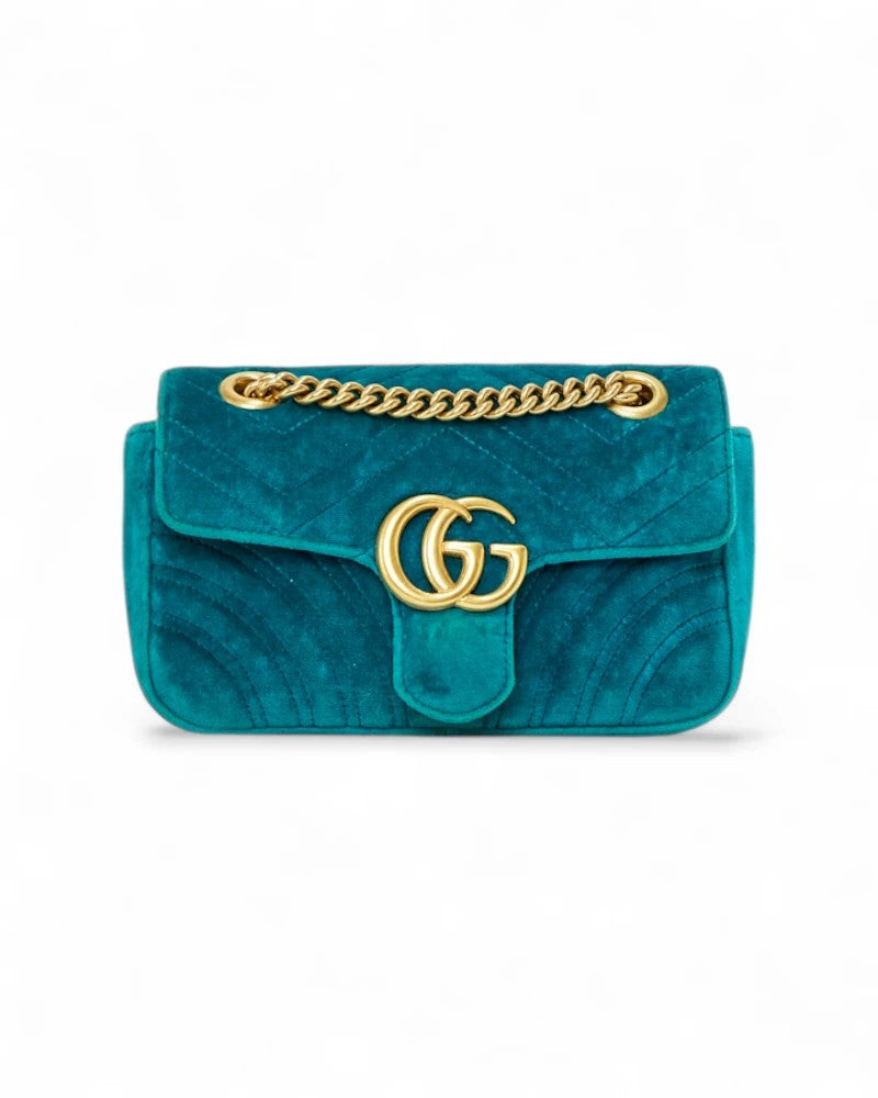 Gucci Marmont 26 Matelassé Turquoise Velvet