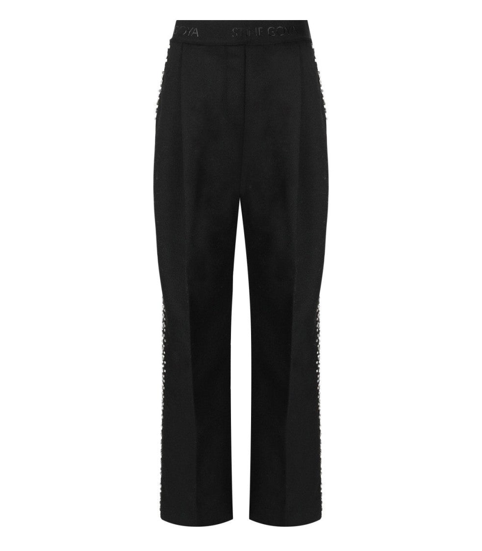 Stine Goya Ciara Black Wide Leg Pants With Rhinestones