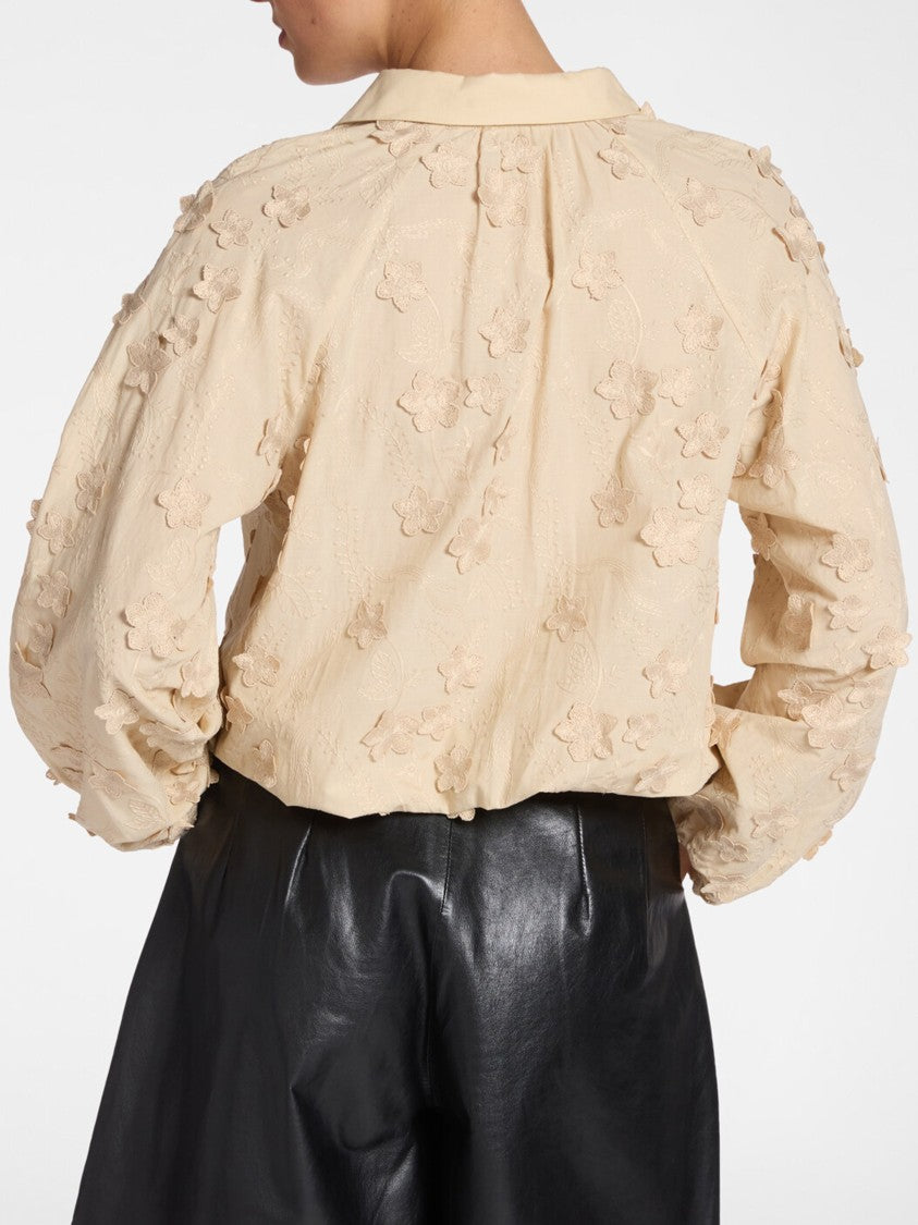 Elena Miro` Kimono Floral Appliqué V-Neck Blouse