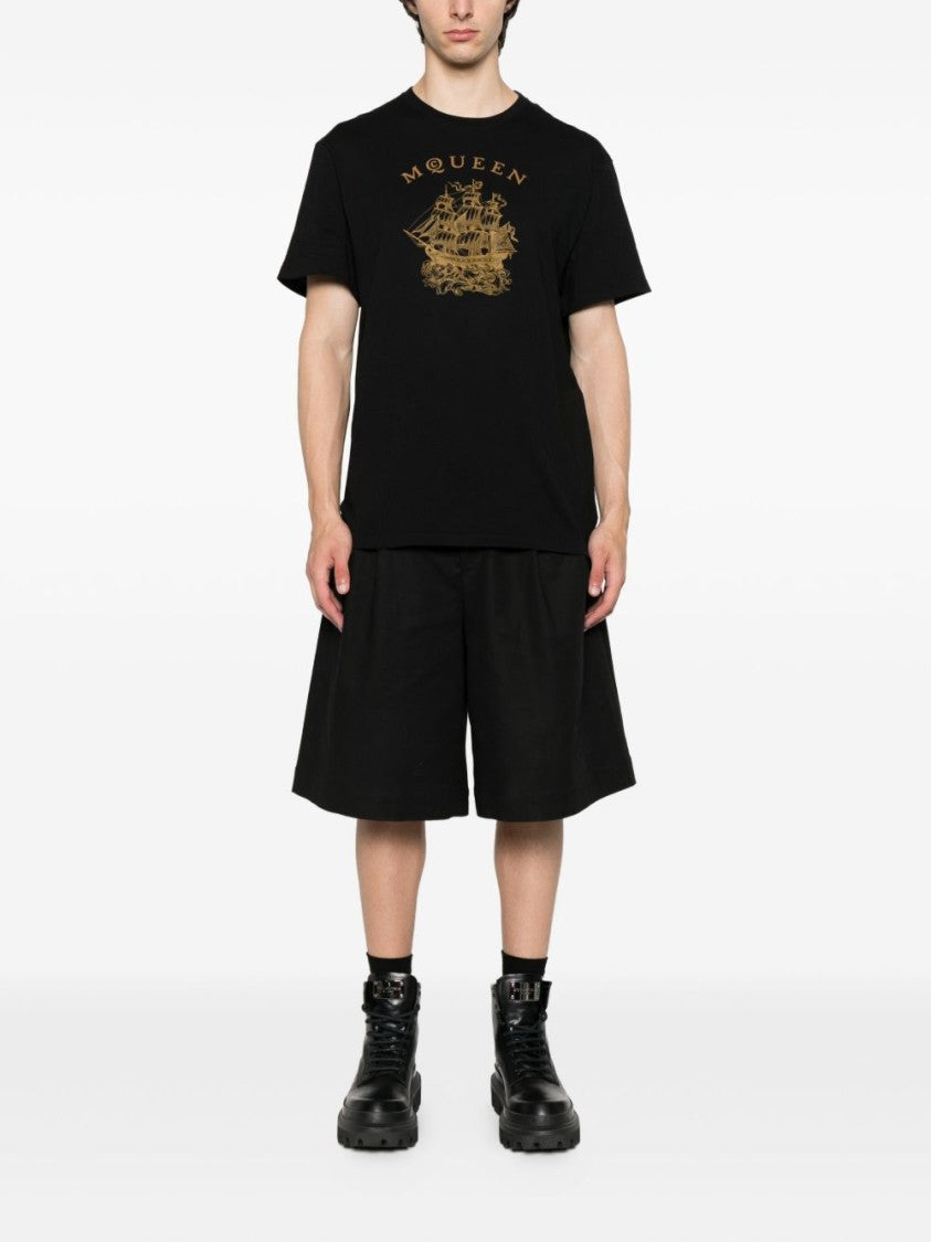 Alexander Mcqueen Graphic Sailing Ship T-Shirt With Gold Detailing