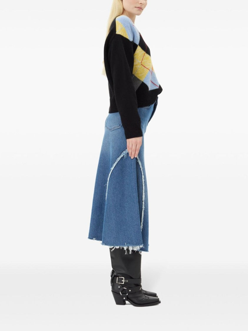 Ganni Argyle Knit Sweater In Recycled Wool