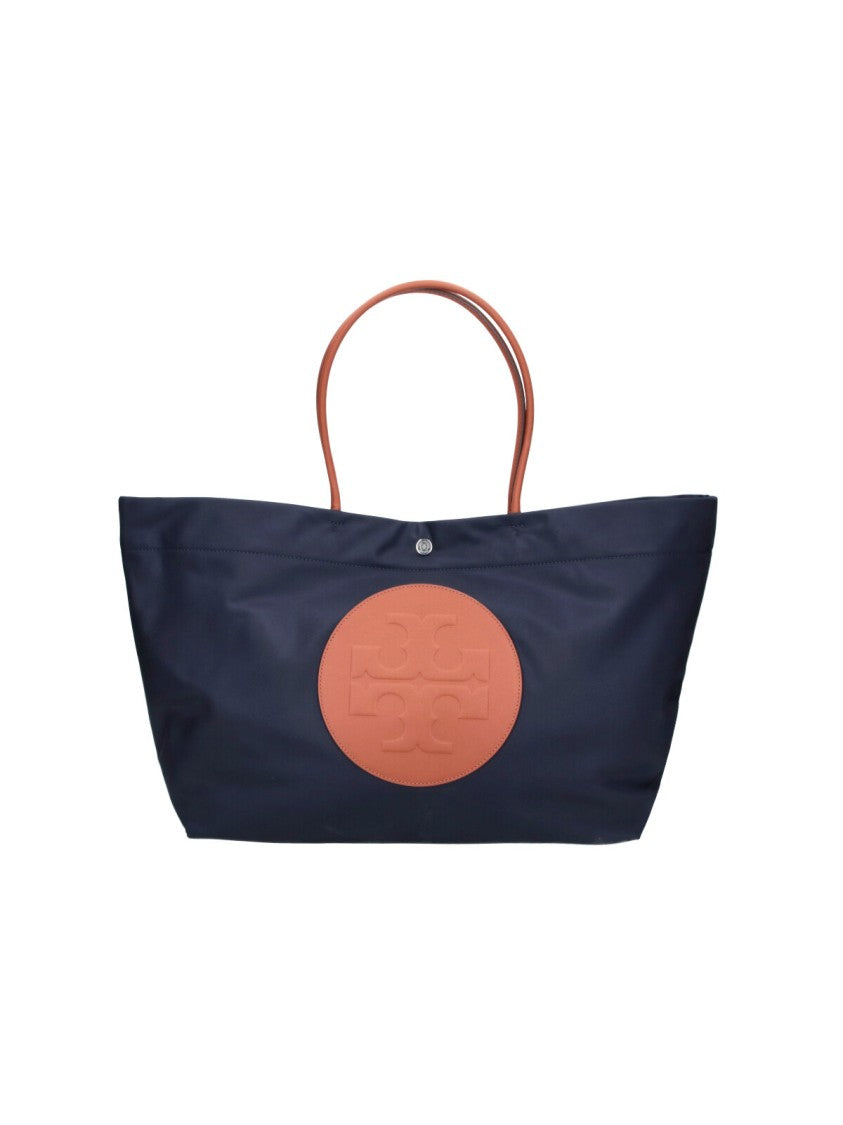 Tory Burch Navy Ella Twist Monogram Fabric Tote Bag