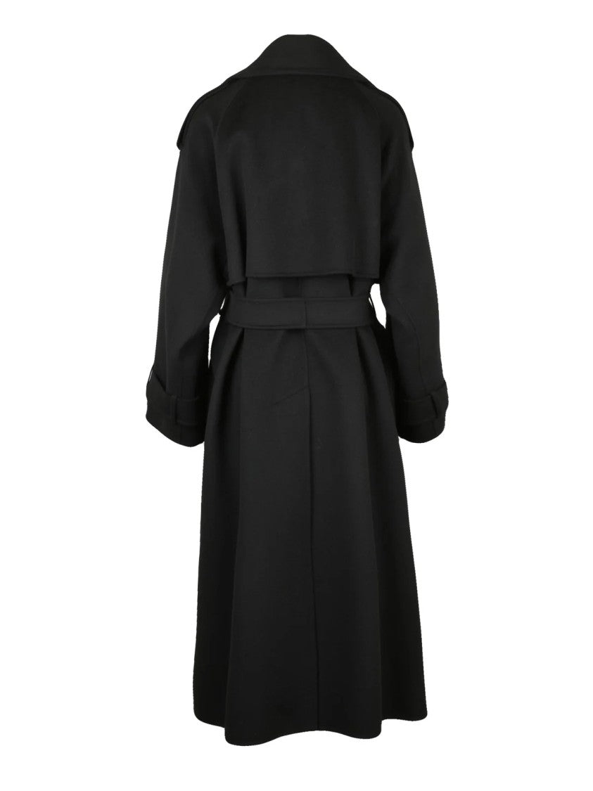 Sportmax Double-Breasted Virgin Wool Coat With Belted Waist And Integrated Pockets