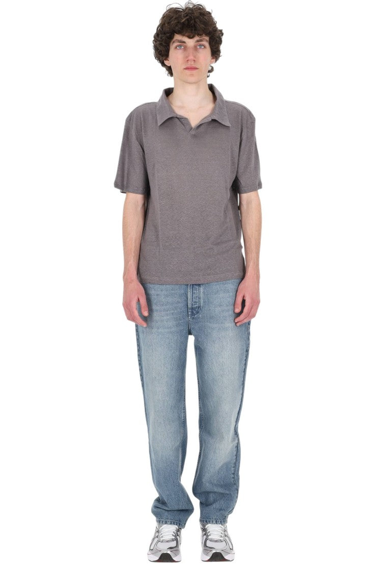 Officine Generale Simon Light Linen Open Collar Polo Shirt