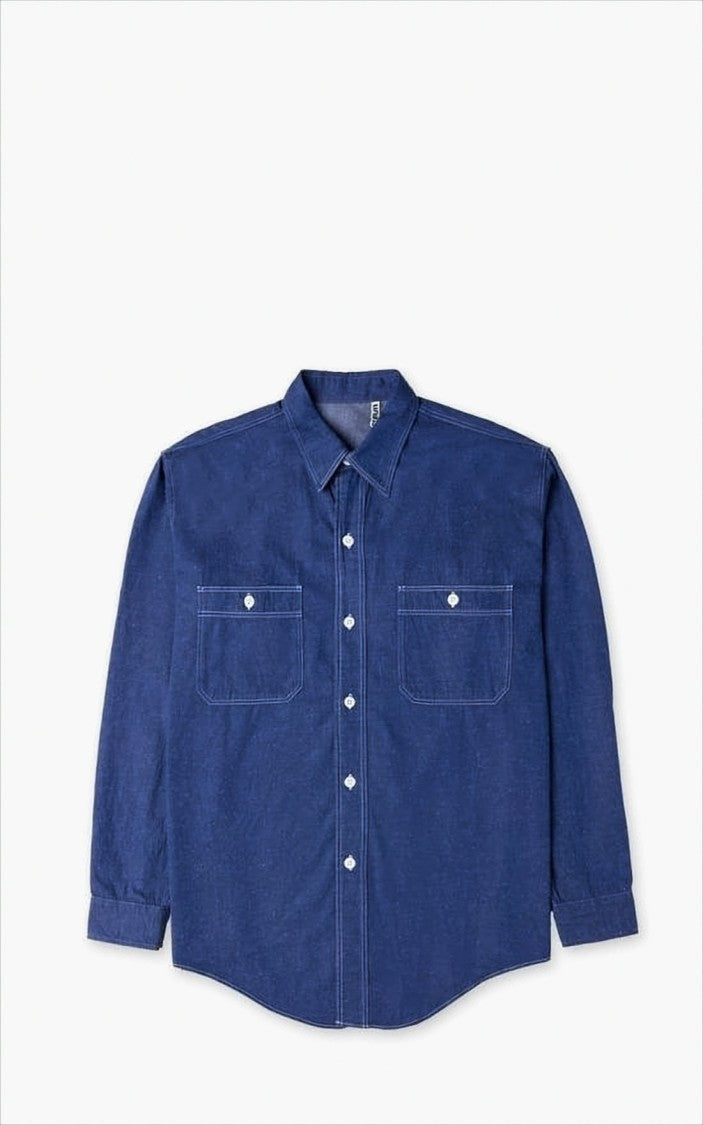 Kaptain Sunshine Long-Sleeve Blue Shirt With Classic Collar And Dual Chest Pockets