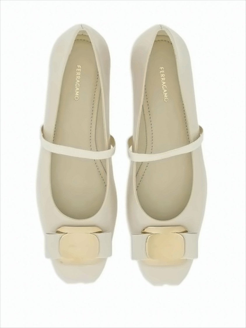 Salvatore Ferragamo Napa Leather Flats With Metallic Bow Detail