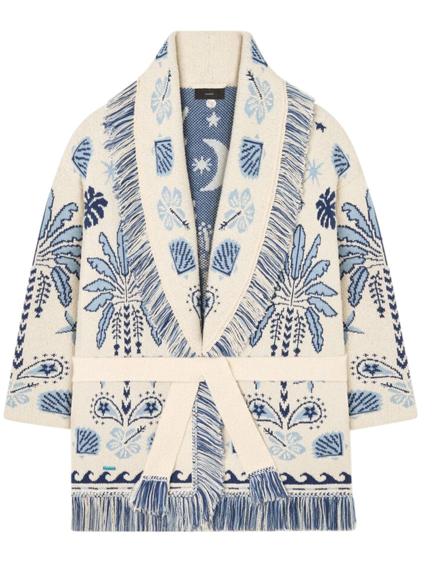 Alanui Echoes Of The Islan Cardigan With Intricate Blue Patterns