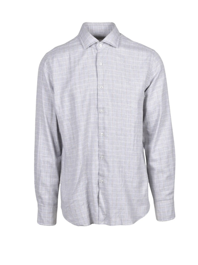 Xacus Light Grey Checkered Cotton-Blend Flannel Shirt
