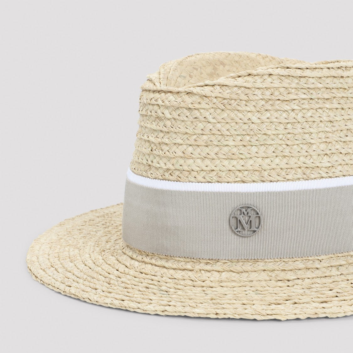 Maison Michel Wide Brim Raffia Blend Hat With Subtle Emblem