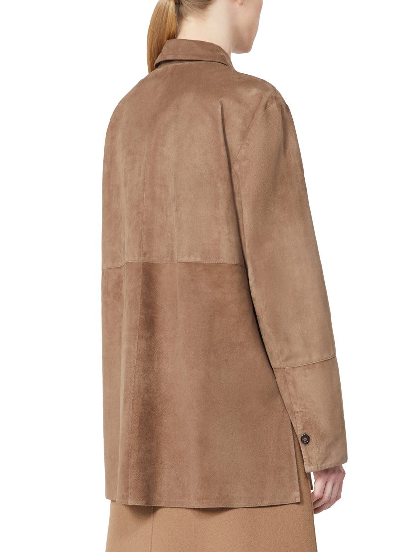 Max Mara Brown Suede-Like Jacket With Classic Collar