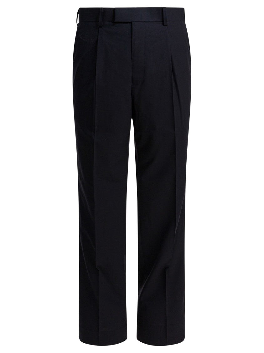 Auralee Tapered Black Wool Pants With Double Weave
