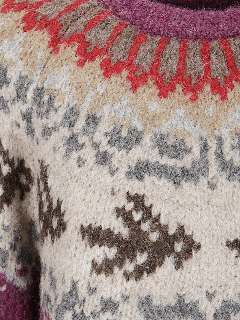 Thibault Van Der Straete Round Neck Sweater With Rib Fairisle Bird Long Sle