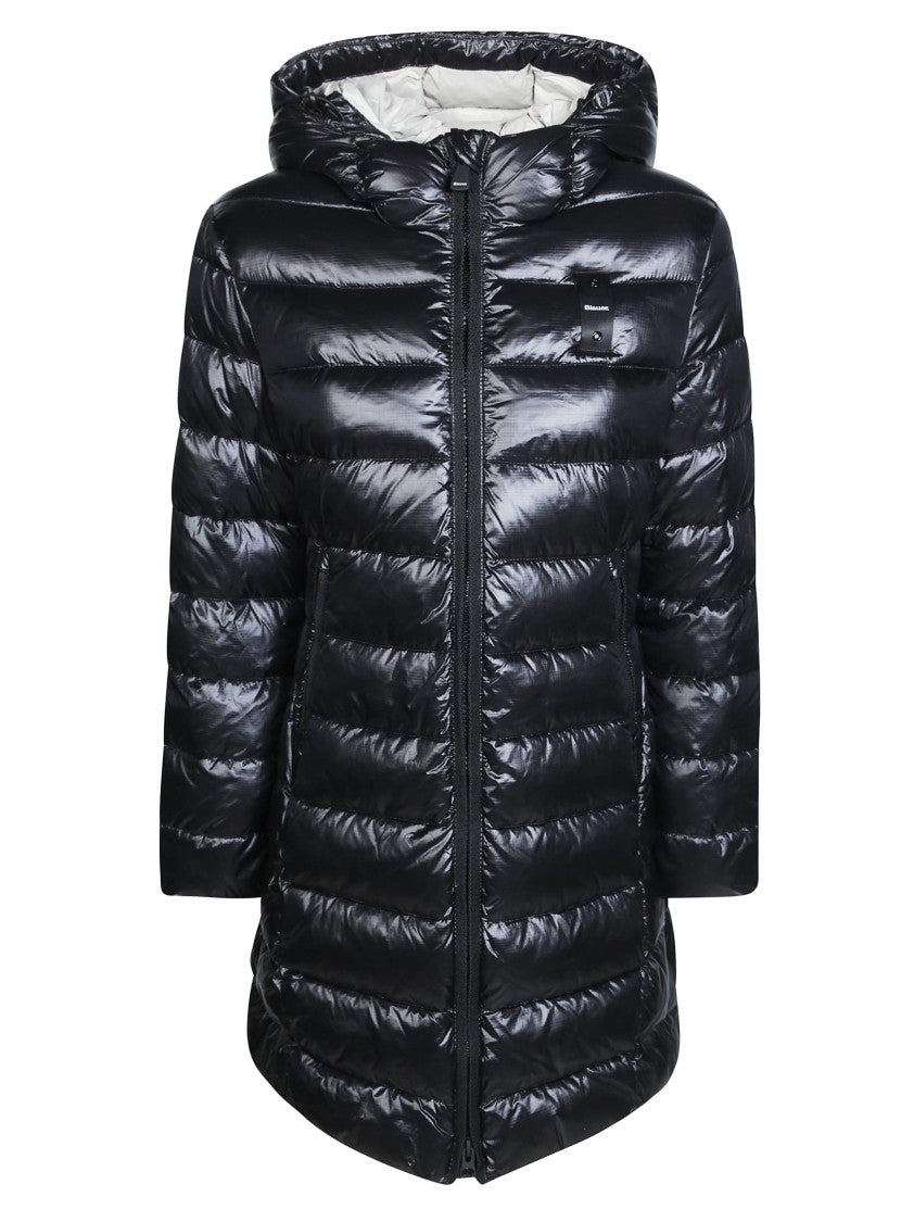 Blauer Fitted Black Hooded Down Jacket