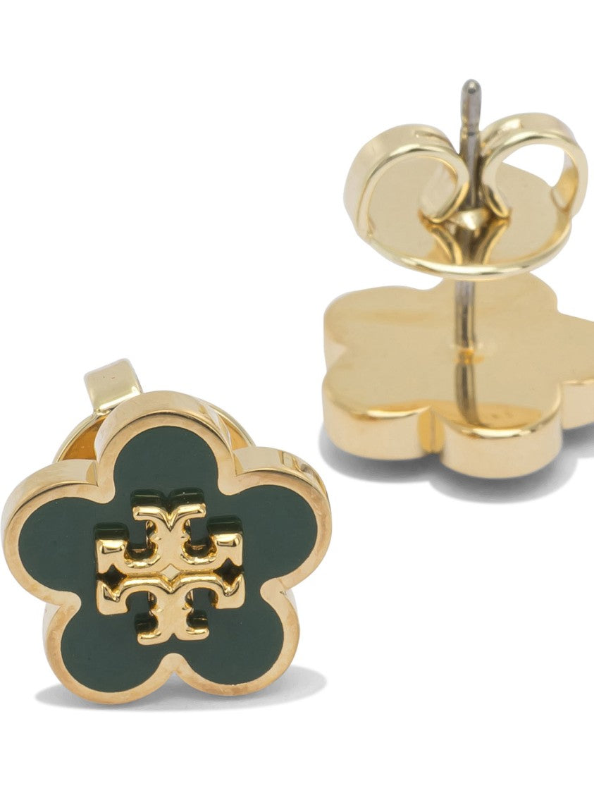 Tory Burch Flower-Shaped Stud Earrings With Gold Tone And Enamel