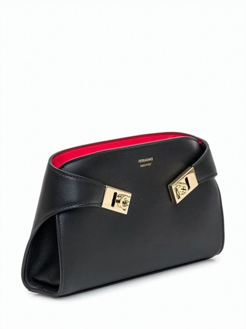 Salvatore Ferragamo Calf Leather Rectangular Clutch With Gold-Tone Hardware Accents