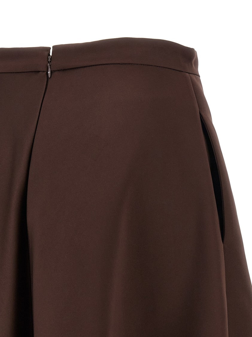 Elisabetta Franchi Flared Duchesse Midi Skirt With Decorative Metal Logo