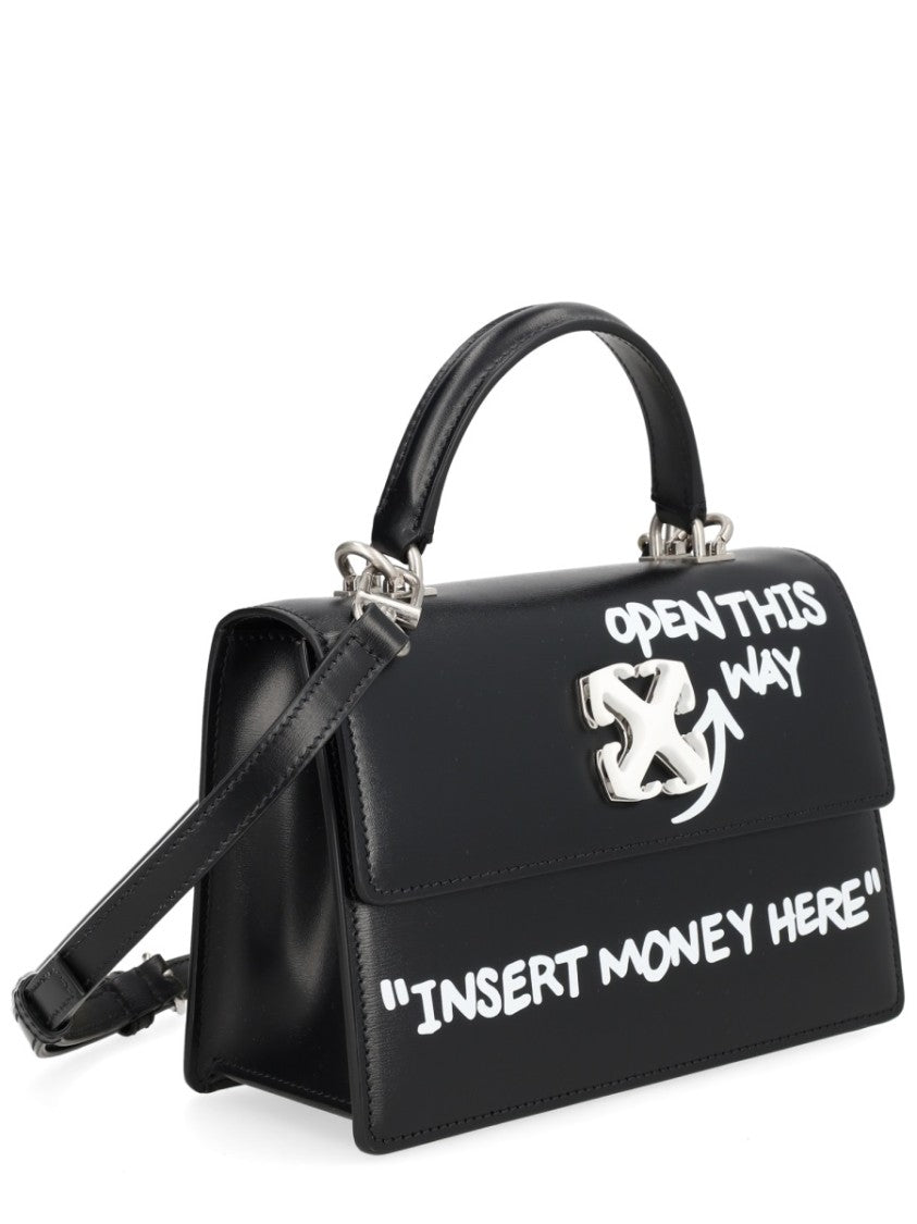 Off-White Neutrals Jitney 1.4 Graffiti Calf Leather Handbag