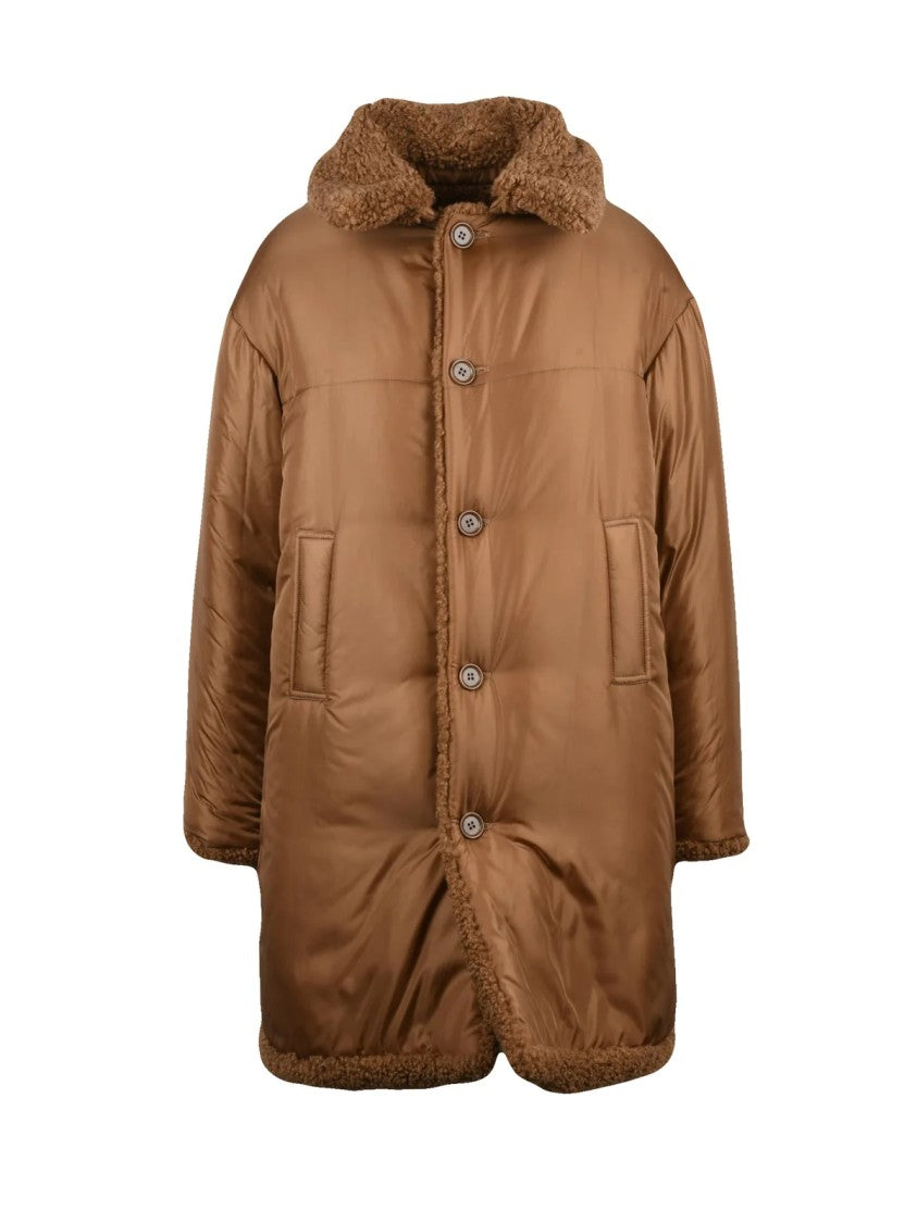 Aspesi Mid-Length Brown Teddy Textured Coat With Classic Collar