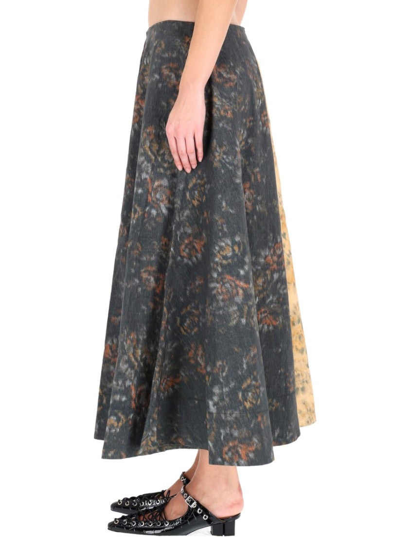 Ganni Midi-Length Two-Tone Floral Skirt