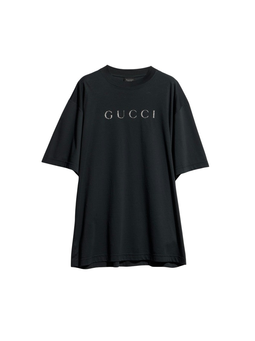 Gucci Black Glitter Logo Cotton Crewneck T-Shirt
