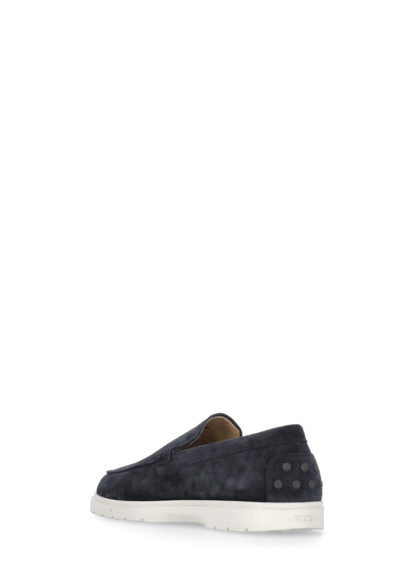 Tod's Blue Embroidered Logo Loafers