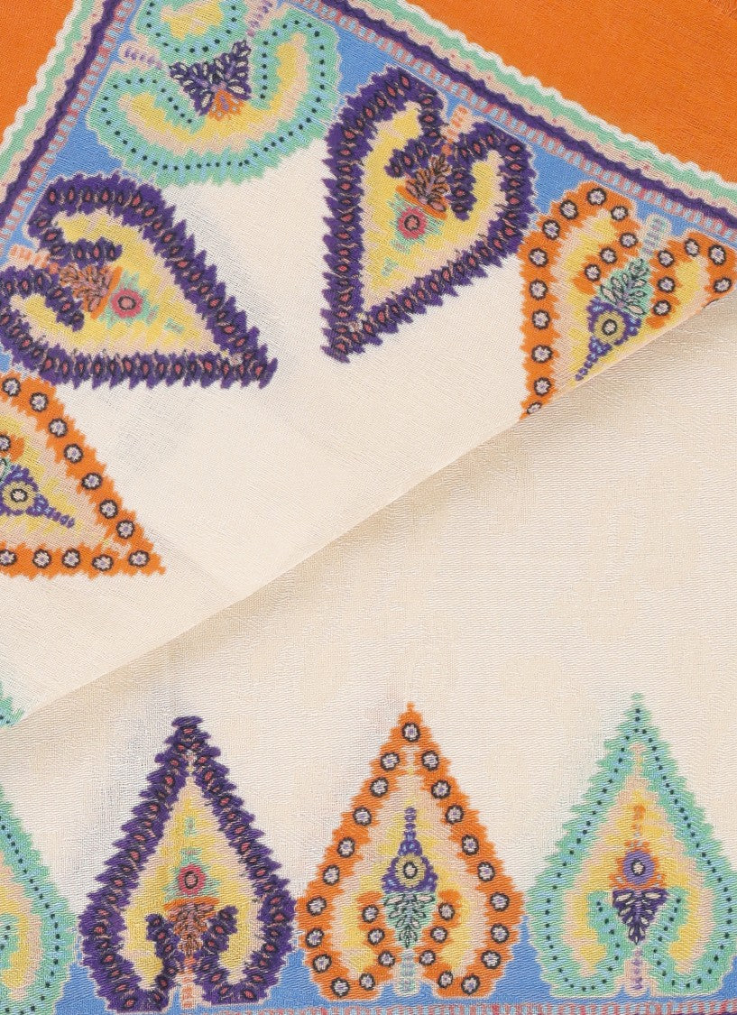 Etro Multicolor Cotton Scarf With Paisley Print And Fringed Edges