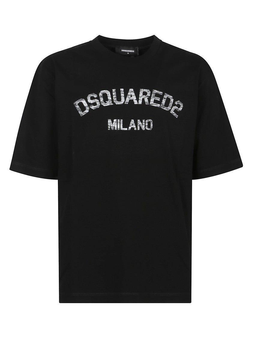 Dsquared2 Black Crew Neck T-Shirt With Distressed Logo Print