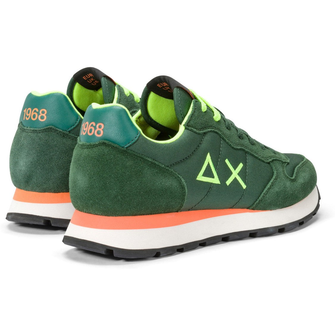 Sun68 Deep Green Suede Sneaker With Neon Accents