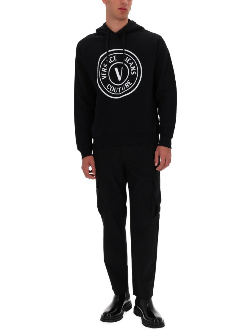 Versace Jeans Couture Black Relaxed-Fit Logo Hoodie