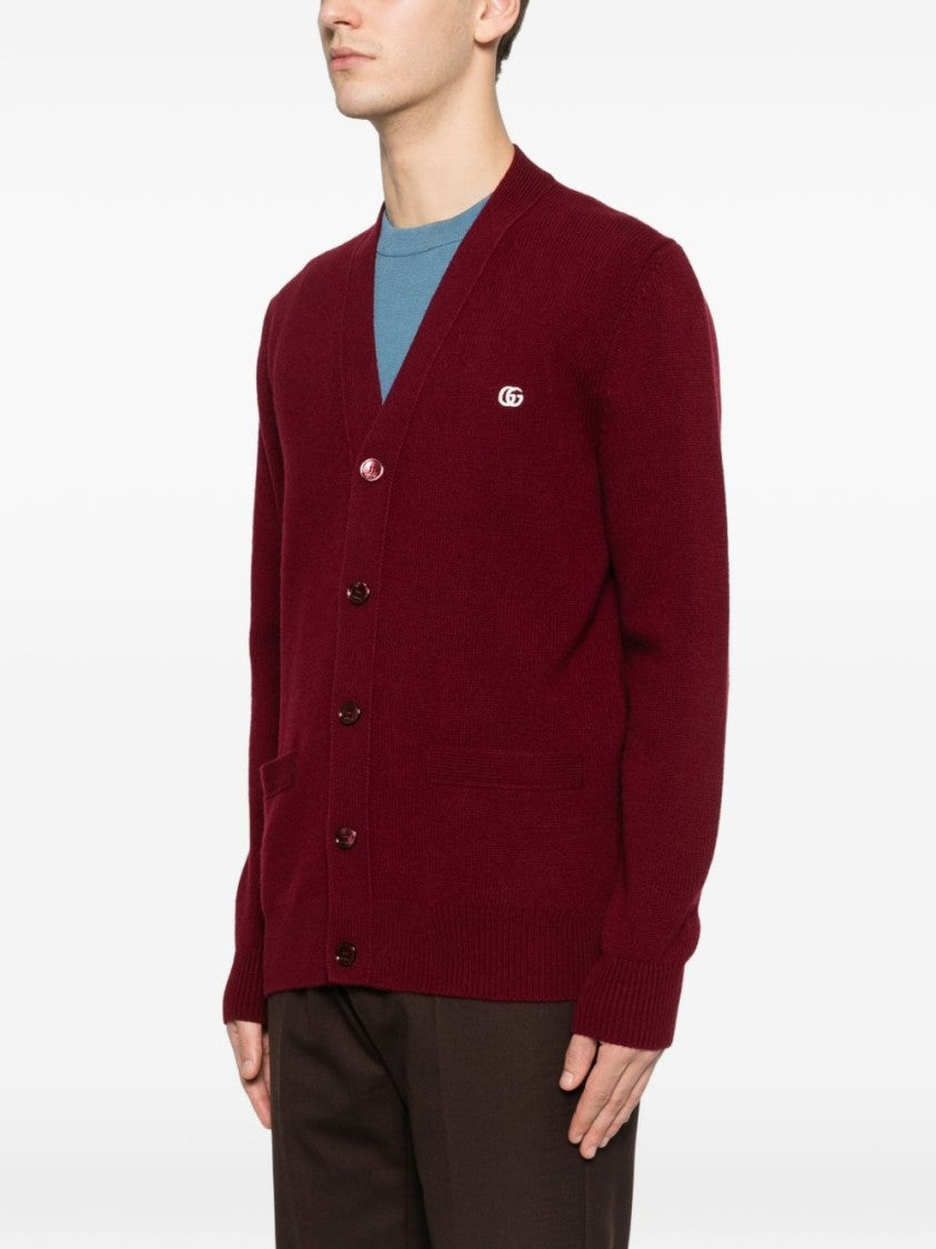 Gucci Deep Burgundy Cashmere Cardigan With V-Neckline