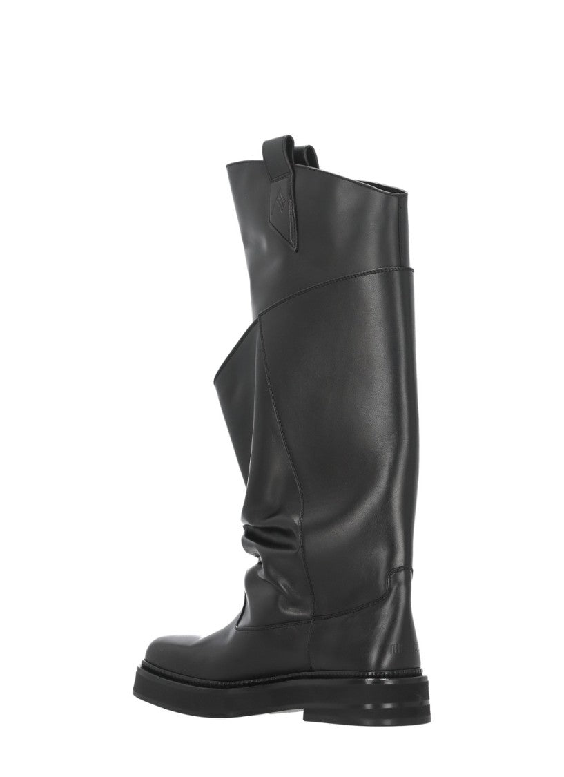 The Attico Black Square Toe Draped Leather Boots