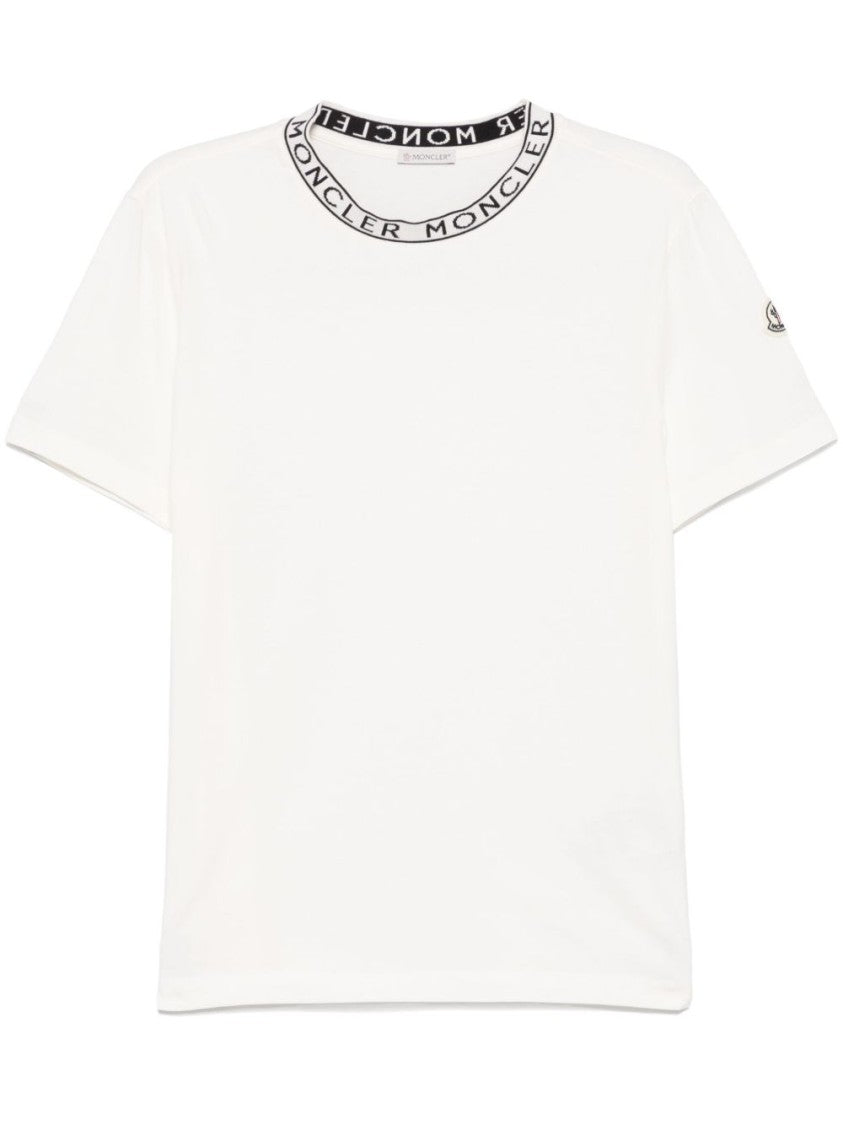 Moncler White T-Shirt With Ribbed Neckline
