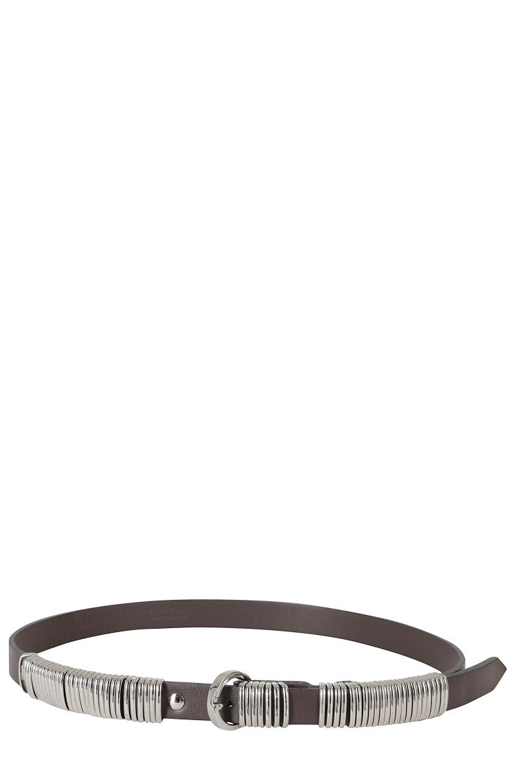 Federica Tosi Brown And Silver Ring Buckle Metal Rings Leather Belt