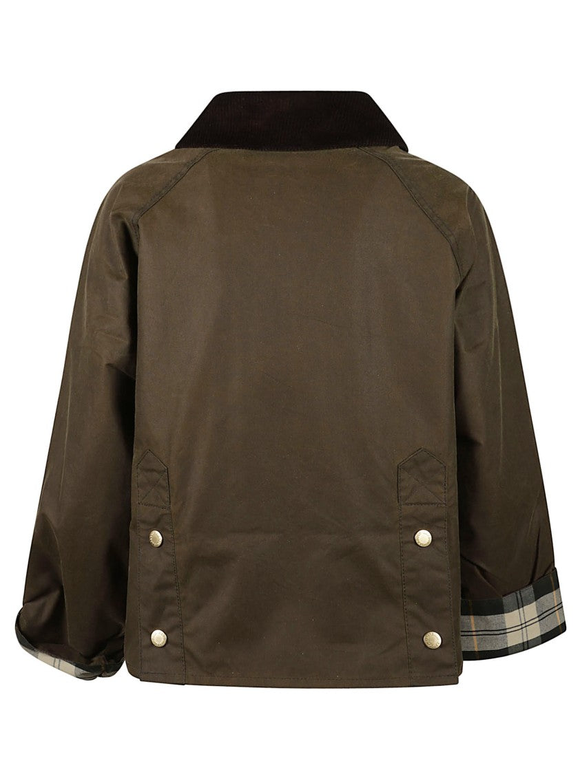 Barbour Cropped Waxed Jacket With Corduroy Collar And Plaid Lining