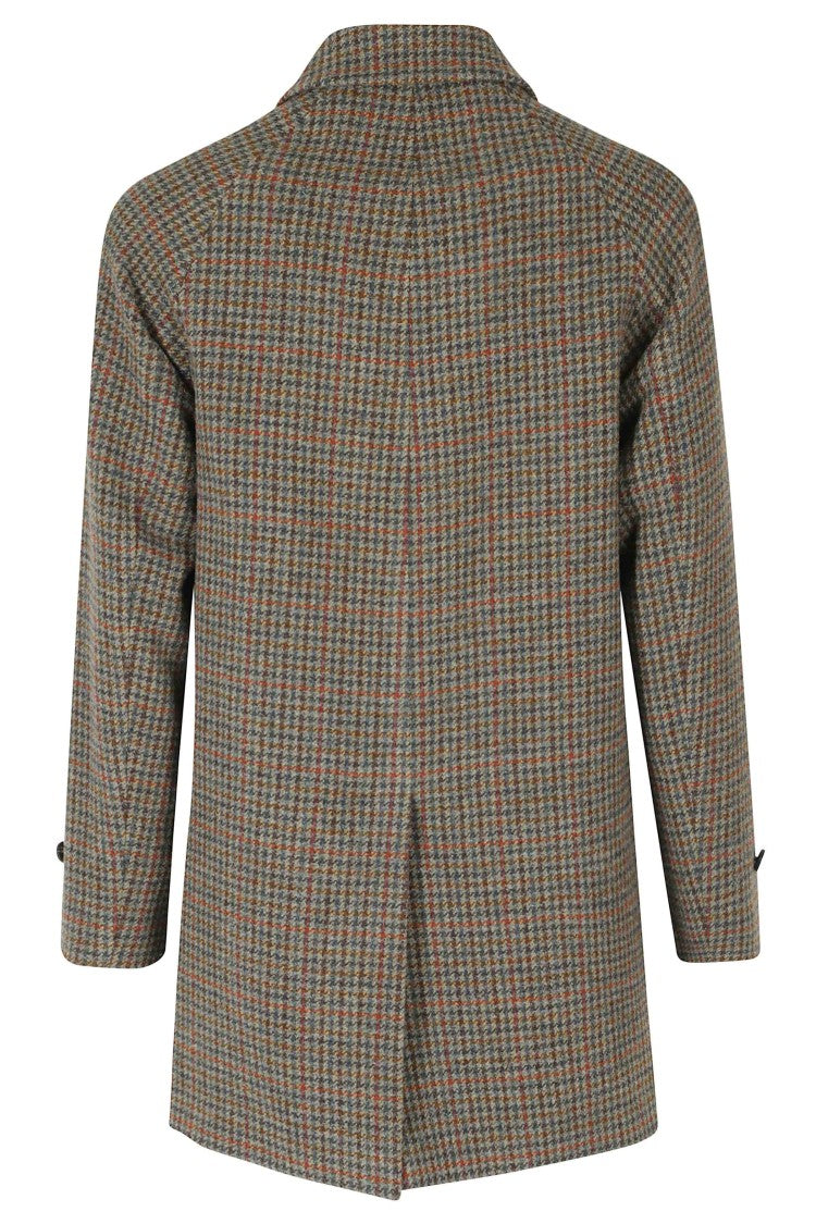 Breras Milano Teal Houndstooth Virgin Wool Raglan Coat