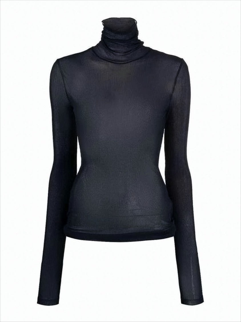 Ami Fitted Long-Sleeve Turtleneck Top In Semi-Sheer Fabric