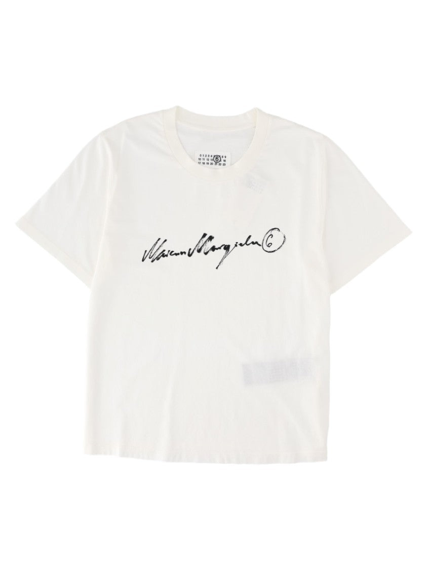 Mm6 By Maison Margiela White Cropped Script Cotton T-Shirt